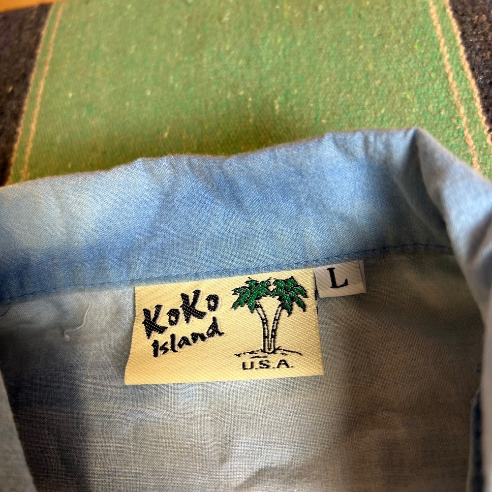 Koko Island Hawaiian Shirt Mens Large Blue Tropical Volcano Seaplane Made in USA - Picture 2 of 12